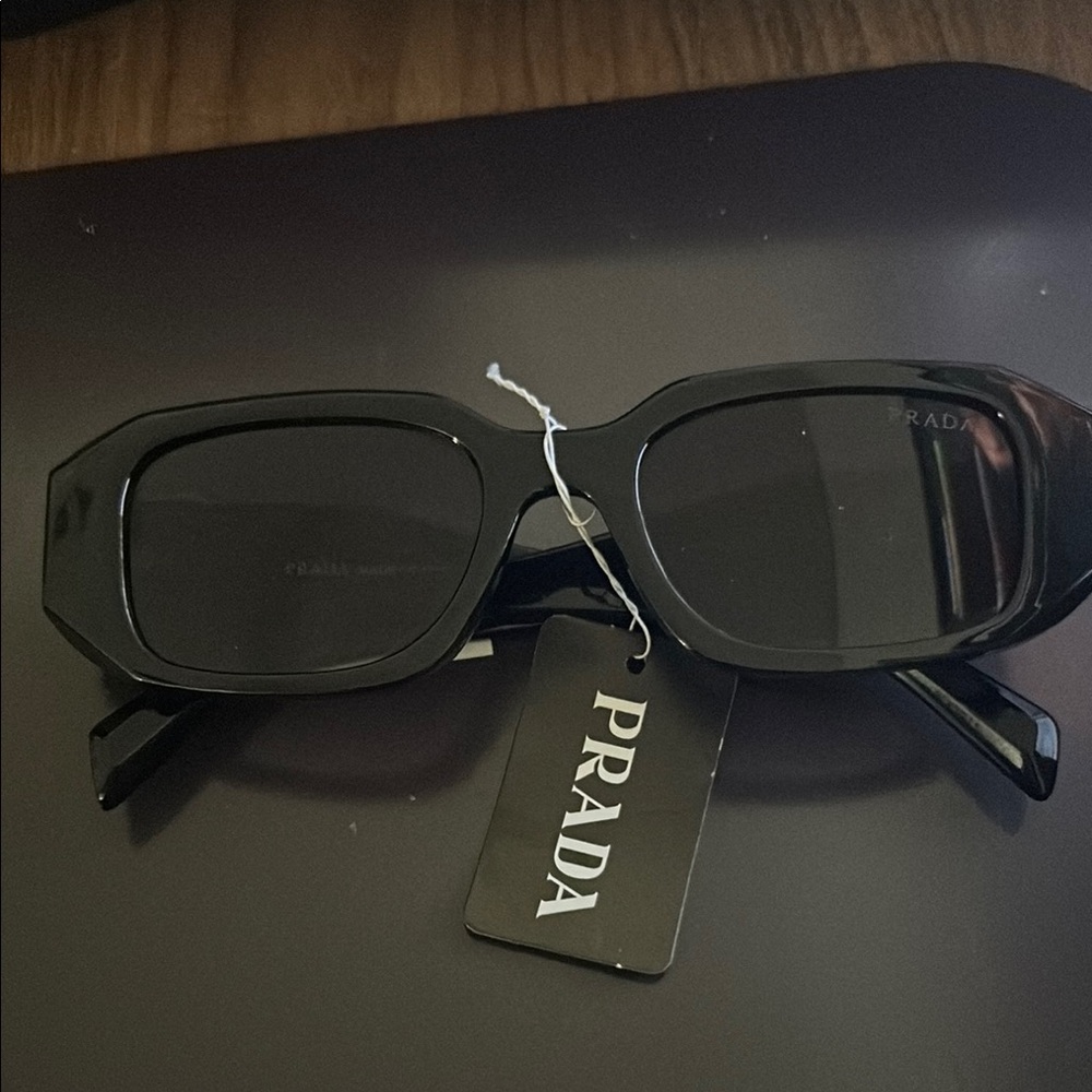 Prada Glossy Black Rectangular Sunglasses